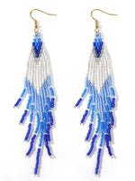 Boho-Chic Blue & White Beaded Long Tassel Earrings