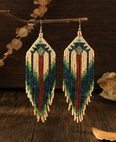 Boho-Chic Blue & Brown Beaded Long Tassel Earrings