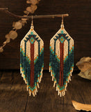 Boho-Chic Blue & Brown Beaded Long Tassel Earrings