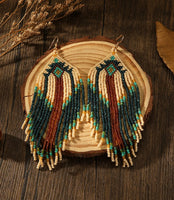 Boho-Chic Blue & Brown Beaded Long Tassel Earrings