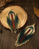 Boho-Chic Blue & Brown Beaded Long Tassel Earrings