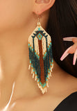 Boho-Chic Blue & Brown Beaded Long Tassel Earrings