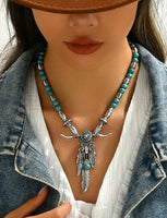 Western Turquoise Steer Necklace & Matching Bracelet
