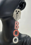 Halloween - Oversized Rhinestone Ghost & BOO Letters Drop Earrings
