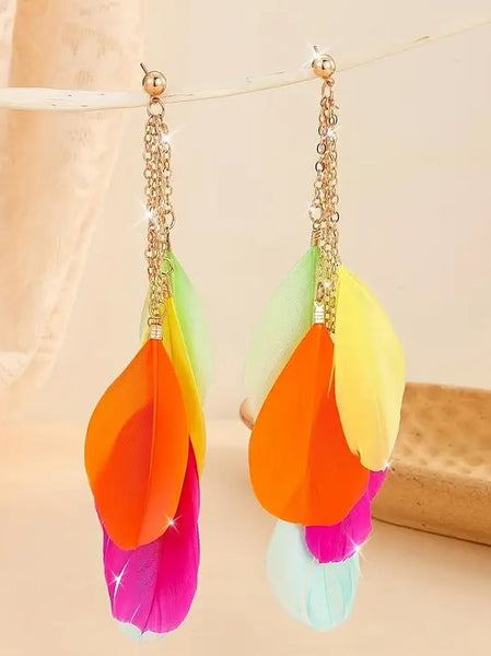 Colorful Feather Dangle Earrings (2 Colors Available)