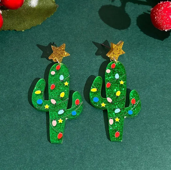 Christmas Cactus Acrylic Earrings