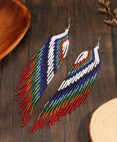 Boho-Chic Colorful Beaded Cascading Long Tassel Earrings