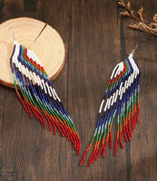 Boho-Chic Colorful Beaded Cascading Long Tassel Earrings