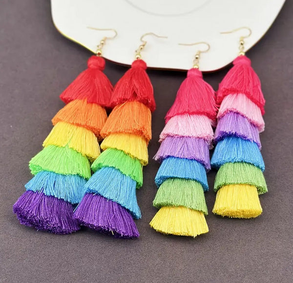 Colorful Layered Tassel Earrings (2 Color Choices)