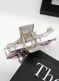 HALLOWEEN - Large Pink & Black Cross, Stars, & Skull Silver-Tone Hair Claw