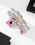 HALLOWEEN - Large Pink & Black Cross, Stars, & Skull Silver-Tone Hair Claw
