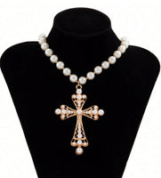 Elegant Pearl Cross Necklaces (3 Color Options)