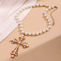 Elegant Pearl Cross Necklaces (3 Color Options)