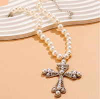 Elegant Pearl Cross Necklaces (3 Color Options)