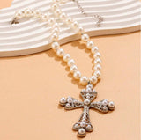 Elegant Pearl Cross Necklaces (3 Color Options)