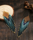 Boho-Chic Blues & Gold Beaded Long Tassel Earrings