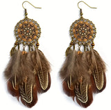 Boho-Chic Dream Catcher Earrings (Brown & Gold)