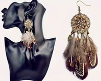 Boho-Chic Dream Catcher Earrings (Brown & Gold)