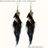 Bohemian Style Gold Spirals & Feather Earrings (7 Color Choices)