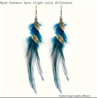 Bohemian Style Gold Spirals & Feather Earrings (7 Color Choices)