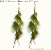 Bohemian Style Gold Spirals & Feather Earrings (7 Color Choices)