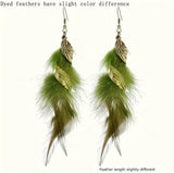 Bohemian Style Gold Spirals & Feather Earrings (7 Color Choices)