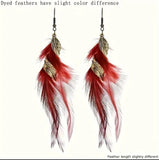 Bohemian Style Gold Spirals & Feather Earrings (7 Color Choices)
