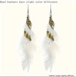 Bohemian Style Gold Spirals & Feather Earrings (7 Color Choices)