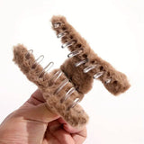 6 Piece Set -  Plush Faux Fur Hair Jaw Clips