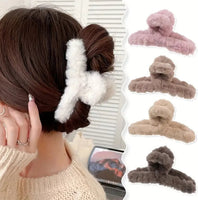 6 Piece Set -  Plush Faux Fur Hair Jaw Clips