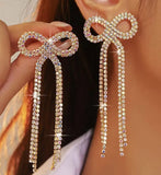 Rhinestone Tassel Bows Earrings (2 Color Choices)