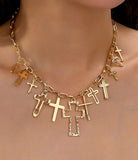Cross Charms Necklace with Matching Earrings