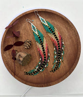 Boho-Chic Teal Green Beaded Long Tassel Earrings