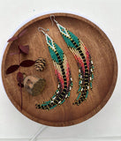 Boho-Chic Teal Green Beaded Long Tassel Earrings
