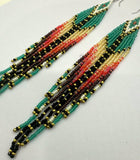 Boho-Chic Teal Green Beaded Long Tassel Earrings