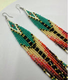 Boho-Chic Teal Green Beaded Long Tassel Earrings