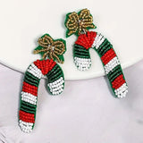CHRISTMAS - Candy Cane Seed Bead Earrings (Green)