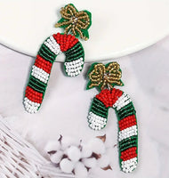 CHRISTMAS - Candy Cane Seed Bead Earrings (Green)