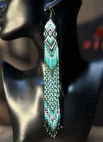 Boho-Chic Greens Beaded Long Tassel Earrings