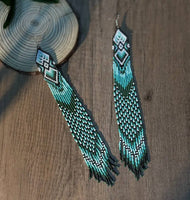 Boho-Chic Greens Beaded Long Tassel Earrings