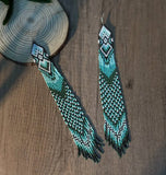 Boho-Chic Greens Beaded Long Tassel Earrings