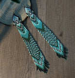 Boho-Chic Greens Beaded Long Tassel Earrings