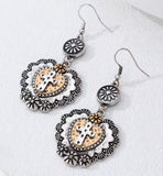 Western - Vintage 2 Tone Heart/Cross Earrings