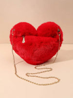 Cute Heart-Shaped Fluffy Crossbody Bag with Bonus Earrings & Keychain (3 Color Choices)