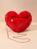 Cute Heart-Shaped Fluffy Crossbody Bag with Bonus Earrings & Keychain (3 Color Choices)