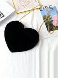 Cute Heart-Shaped Fluffy Crossbody Bag with Bonus Earrings & Keychain (3 Color Choices)