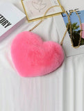 Cute Heart-Shaped Fluffy Crossbody Bag with Bonus Earrings & Keychain (3 Color Choices)