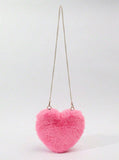 Cute Heart-Shaped Fluffy Crossbody Bag with Bonus Earrings & Keychain (3 Color Choices)
