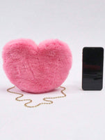 Cute Heart-Shaped Fluffy Crossbody Bag with Bonus Earrings & Keychain (3 Color Choices)