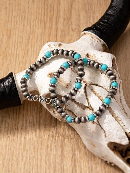 Turquoise & Silver "Howdy" Western Bracelets (2 Pieces)